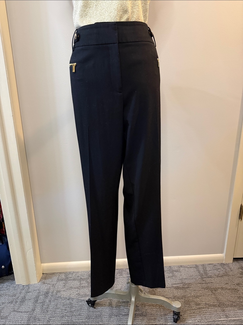 Calvin Klein Black Trousers with Gold Zip Accents
